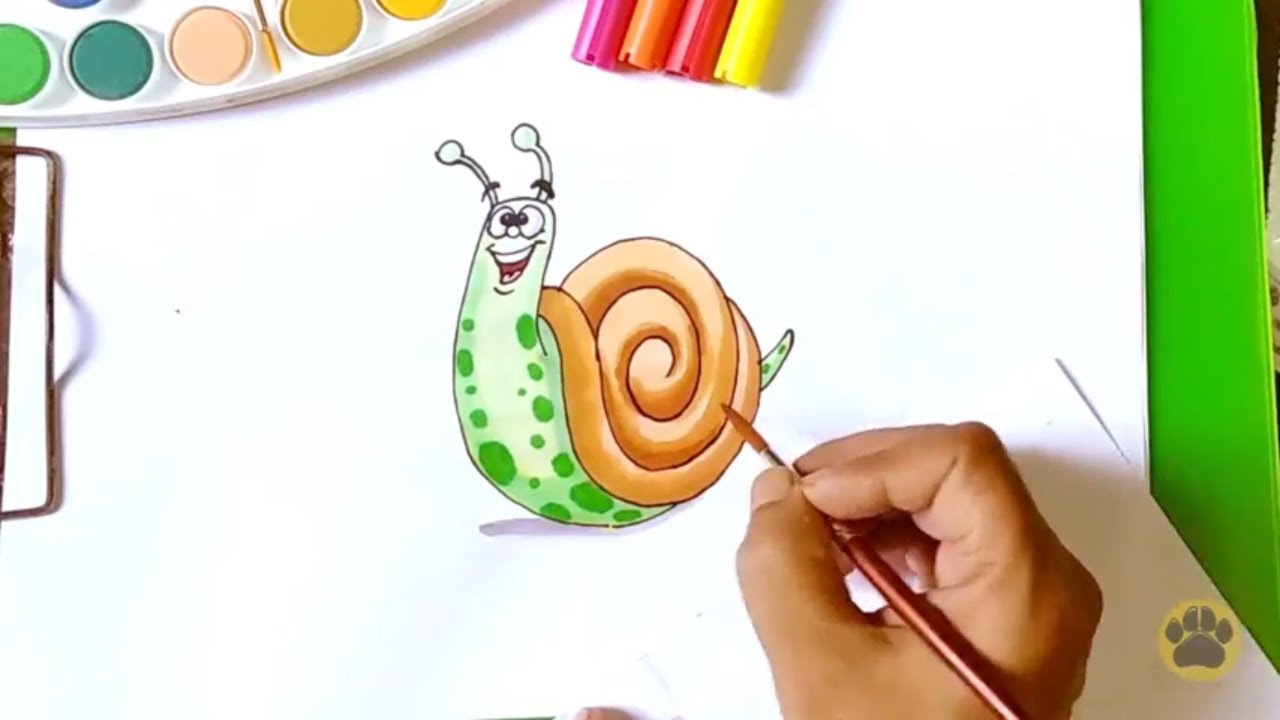 1280x720 How To Draw A Cartoon Snail Line Drawing - Snail Line Drawing