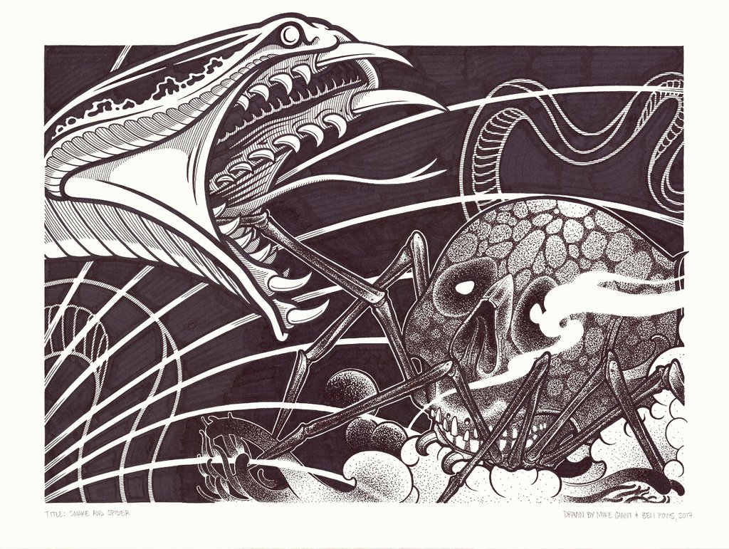 1024x771 Mike Giant Ben Pows - Snake And Skull Drawing