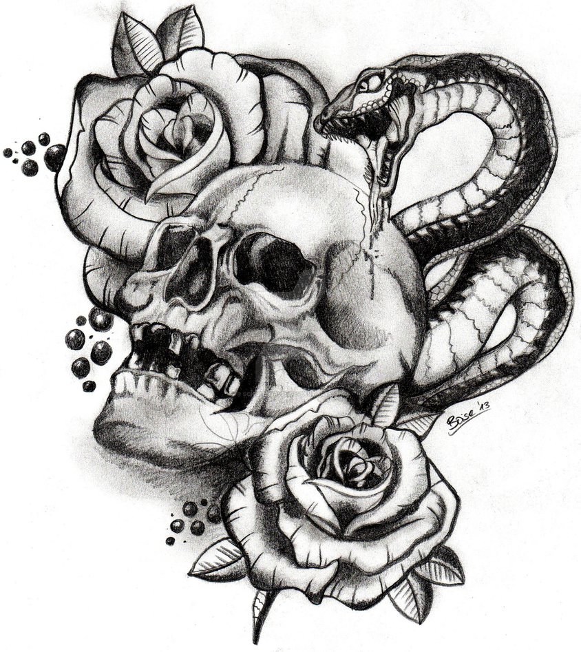 844x947 Skull And Snake - Snake And Skull Drawing