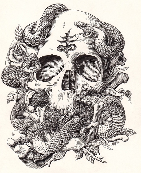 600x736 Skull And Snake On Behance - Snake And Skull Drawing