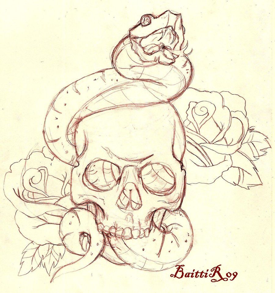 900x958 Skull And Snake Sketch - Snake And Skull Drawing