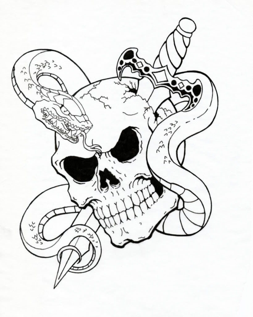 819x1024 Snake And Skull Tattoo - Snake And Skull Drawing