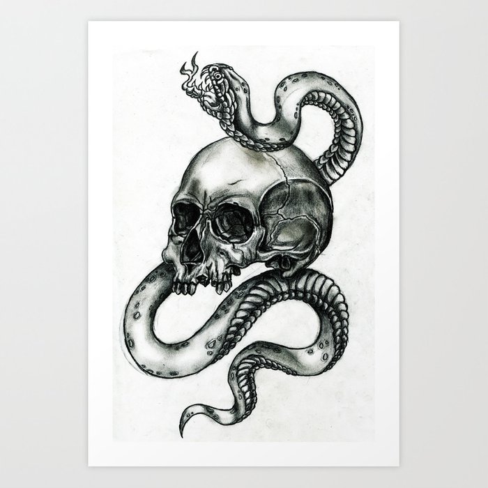 700x700 Snake Skull Art Print - Snake And Skull Drawing
