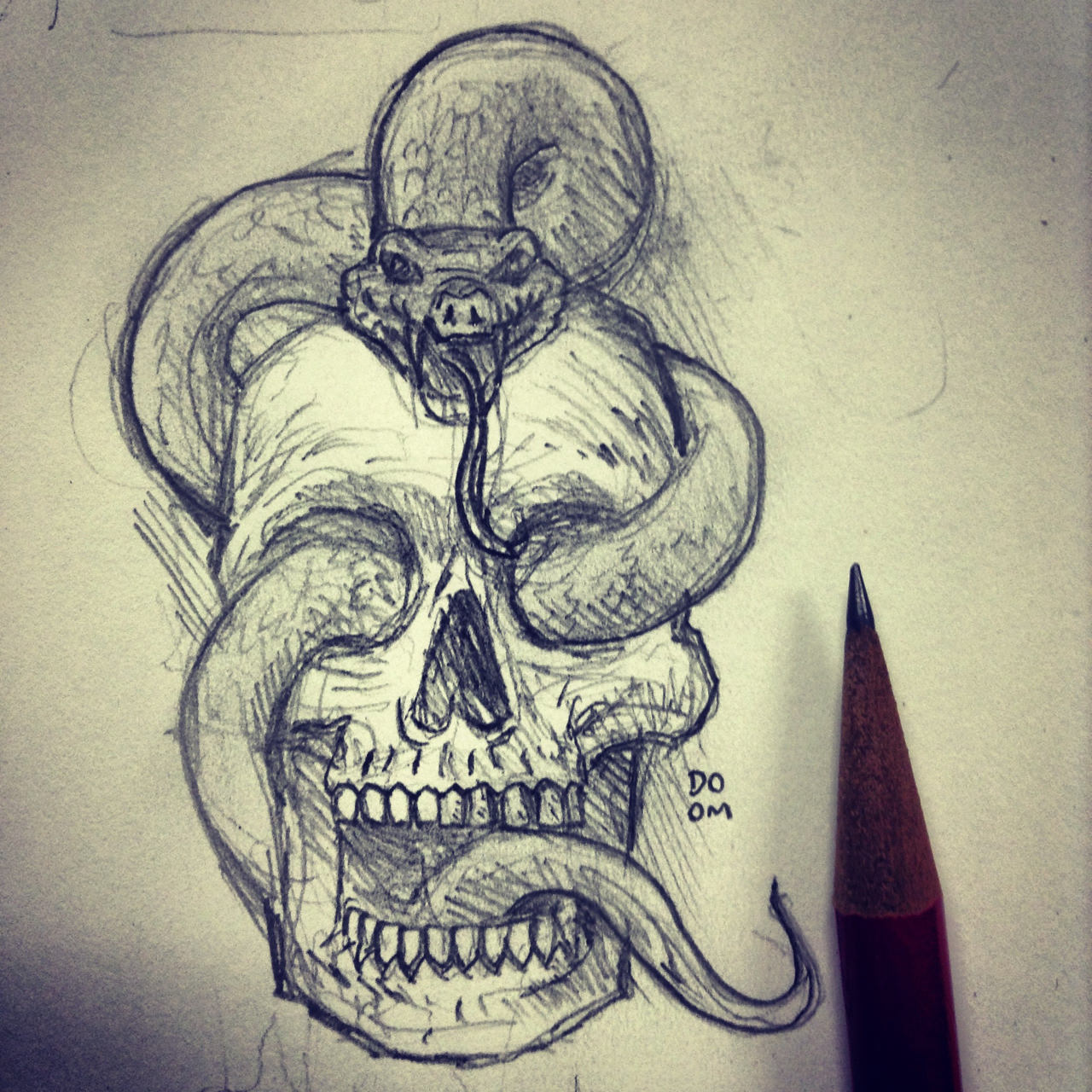 1280x1280 Skull Drawings, Art Ideas Design Trends - Snake And Skull Drawing
