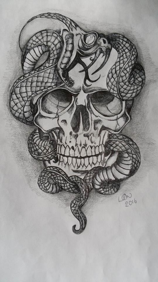540x960 Skull And Snake Drawing Pencil Case - Snake And Skull Drawing