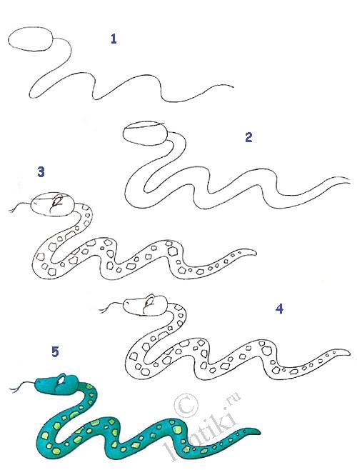 500x658 Drawing For Kids Step - Snake Drawing Step By Step