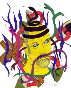 244x300 Original Art Signed Ink Drawing - Snake Face Drawing