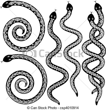 450x470 Snake Designs Set Of Editable Vector Snakes Designs Black And White - Snake Line Drawing