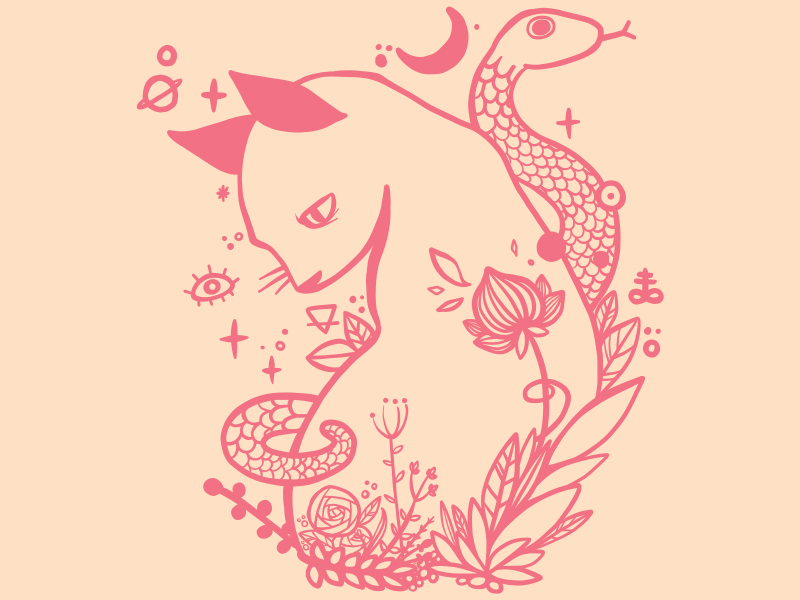 800x600 Cat And Snake Line Art Drawing - Snake Line Drawing