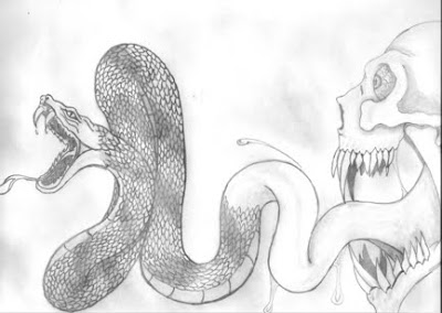 400x284 Gary's Greetings Skull And A Snake - Snake Skull Drawing