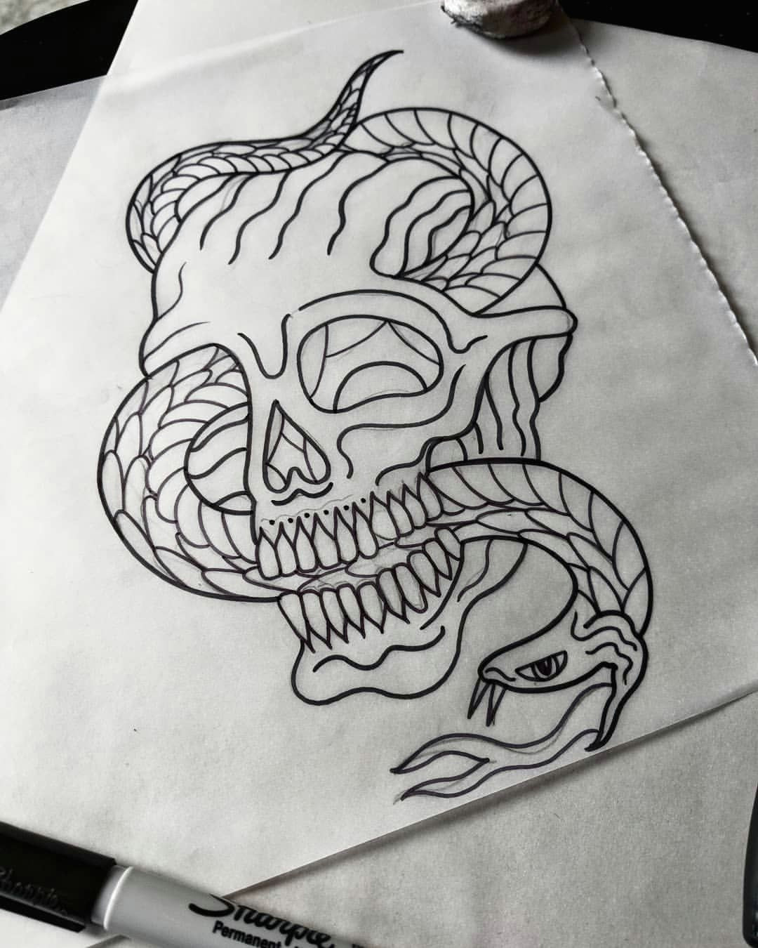 1080x1350 Snake Sketching New Skull Art Images - Snake Skull Drawing