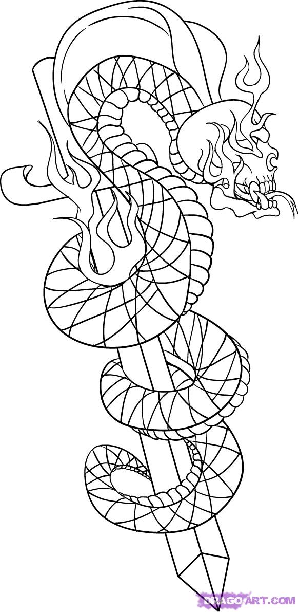 581x1191 Tattoo Art Sword Snake Skull Basic Drawing - Snake Skull Drawing