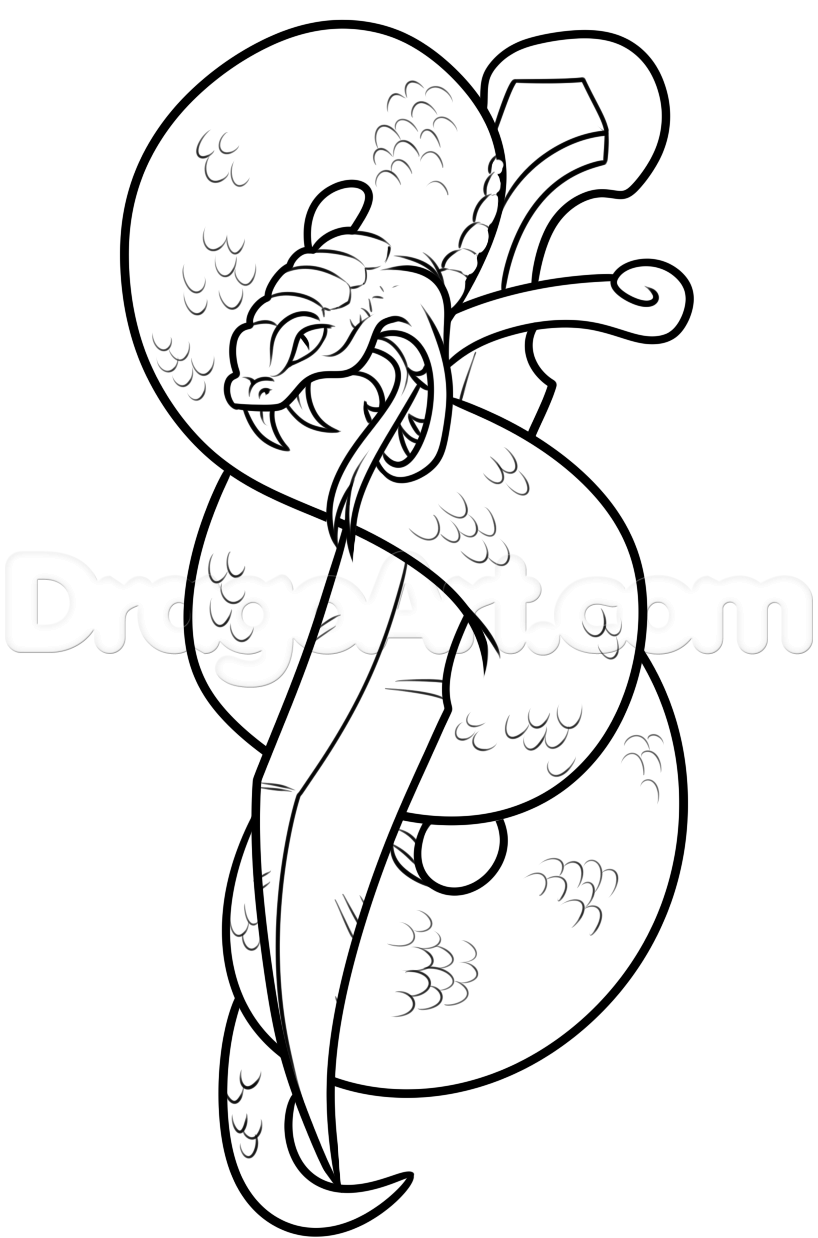 818x1238 How To Draw A Snake And Dagger Tattoo, Step - Snake Tattoo Drawing