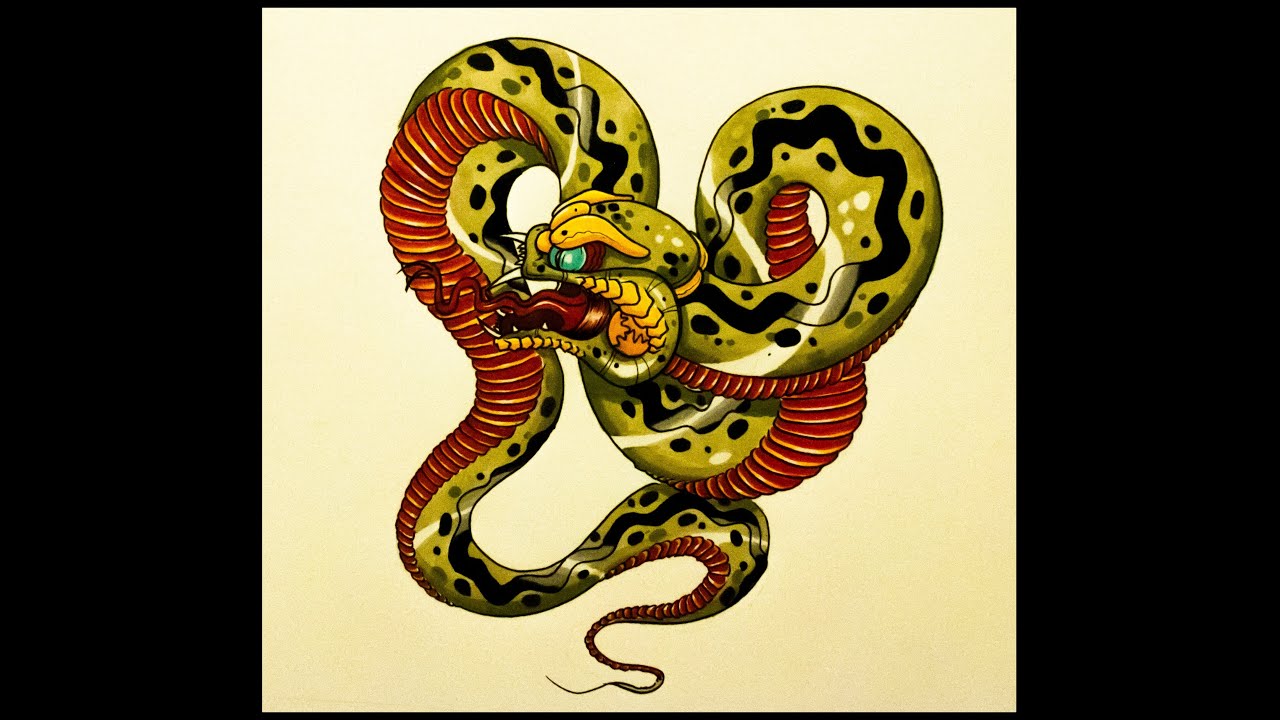 1280x720 How To Draw An Old School Snake Tattoo Style - Snake Tattoo Drawing