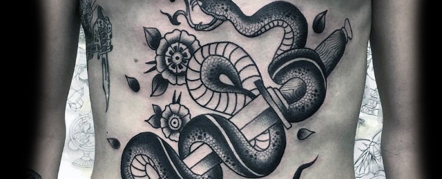 640x260 Traditional Snake Tattoo Designs For Men - Snake Tattoo Drawing