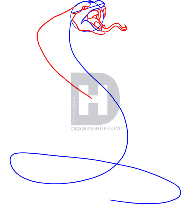 664x720 How To Draw A Snake, King Cobra, Step - Snake With Mouth Open Drawing
