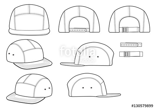 500x354 camp cap fashion flat technical drawing template stock image - Snapback Drawing