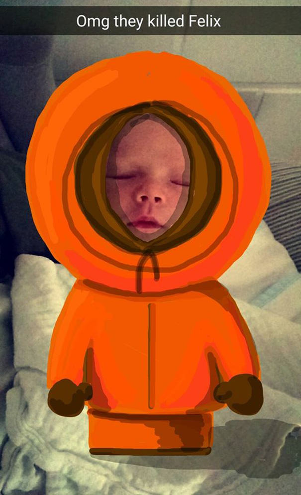 605x995 This Dad's Snapchat Drawings On His Kid Are Incredible - Snapchat Drawings