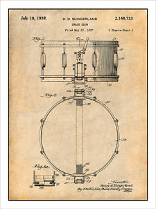 225x300 slingerland radio king snare drum patent print art drawing - Snare Drum Drawing