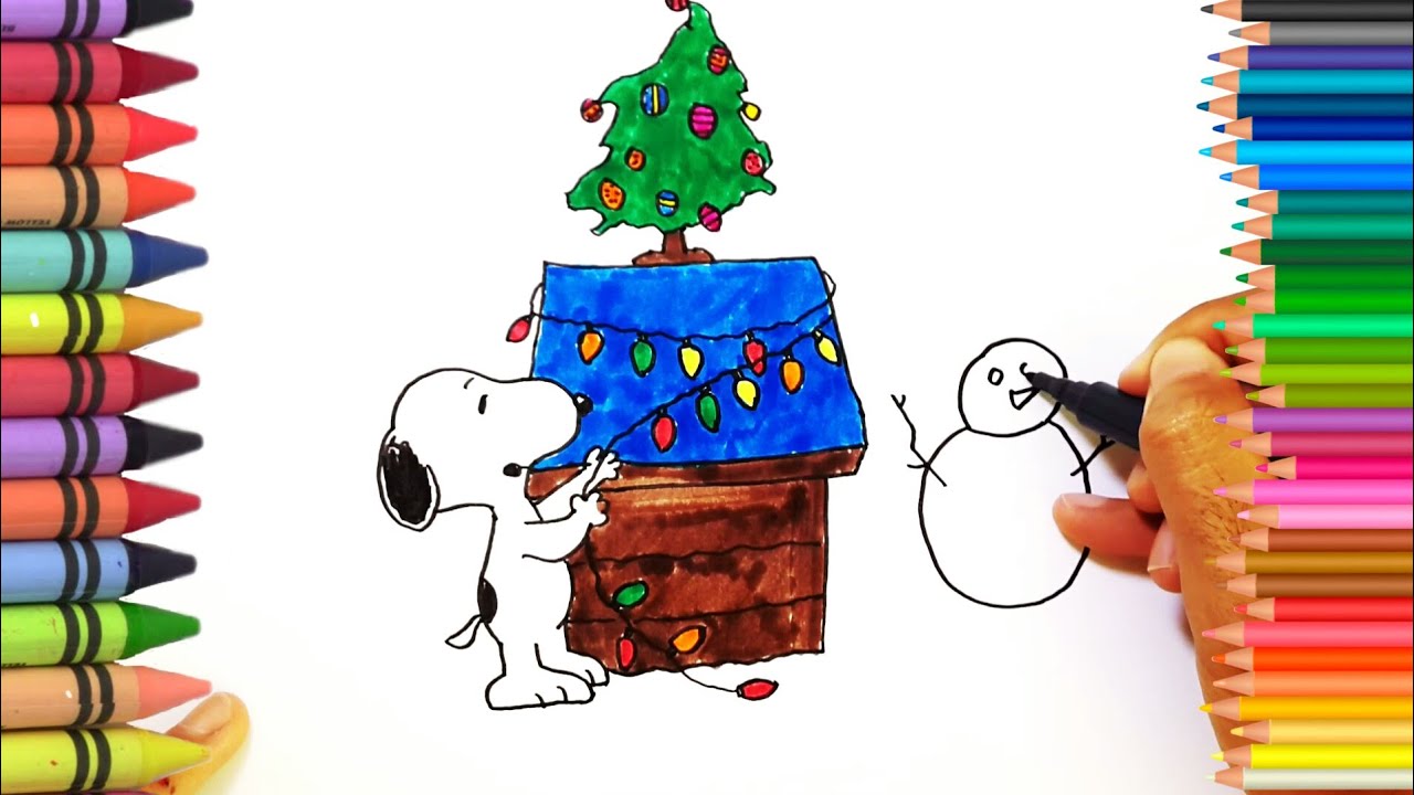 1280x720 How To Drawing Coloring For Kids - Snoopy Christmas Drawing