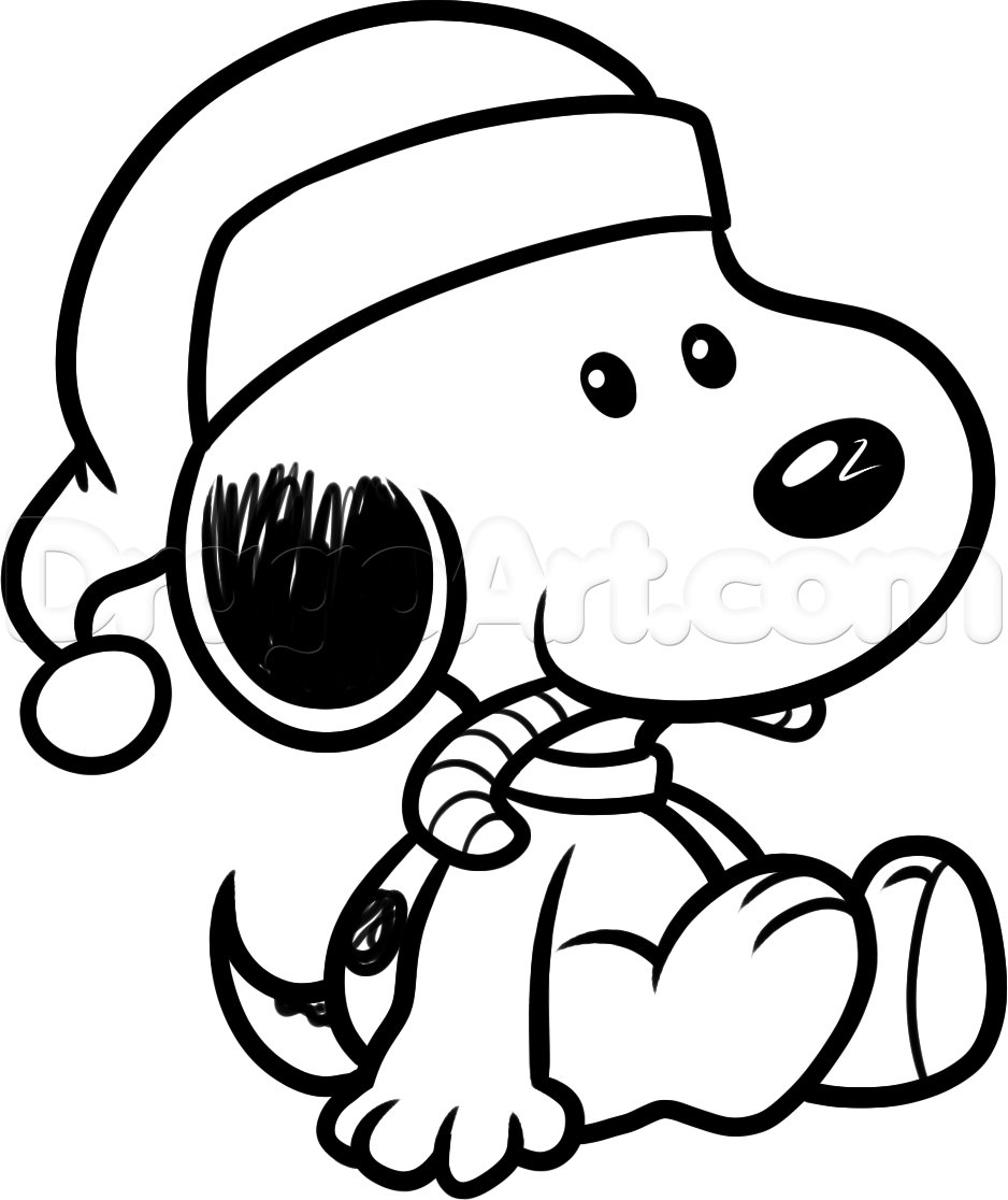 938x1116 how to draw christmas snoopy, step - Snoopy Drawing