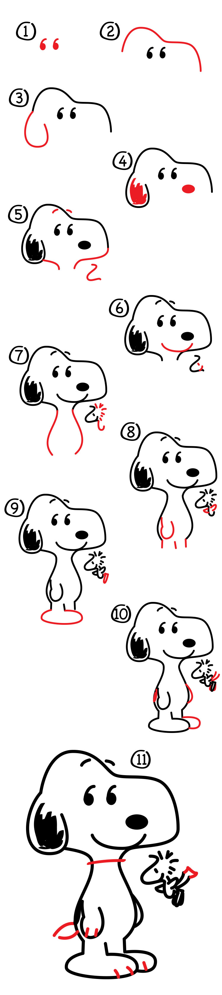 750x3349 how to draw snoopy and woodstock - Snoopy Drawing