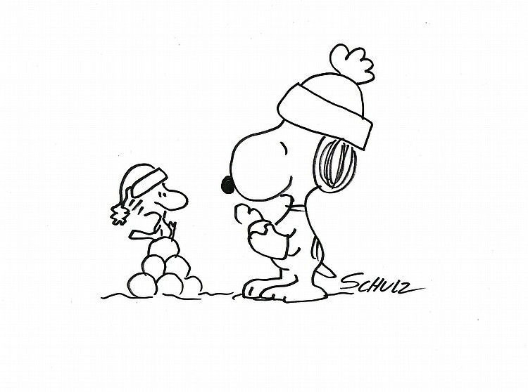 750x558 charles schulz drawing of snoopy and woodstock - Snoopy Drawing Pictures