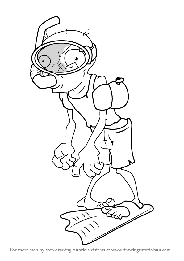 596x843 learn how to draw snorkel zombie from plants vs zombies - Snorkel Drawing