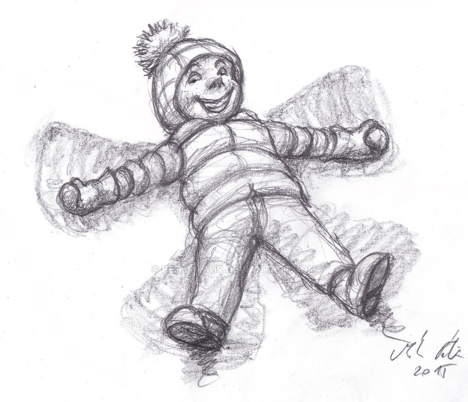 964x829 snow angel sketch - Snow Angel Drawing