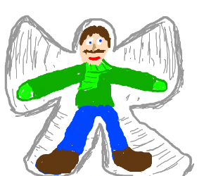 300x250 man with mustache making a snow angel drawing - Snow Angel Drawing