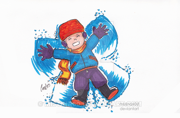 600x394 copic marker doodle kid making snow angel - Snow Angel Drawing