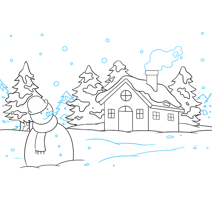 680x678 How To Draw A Winter Scenery - Snow Drawing