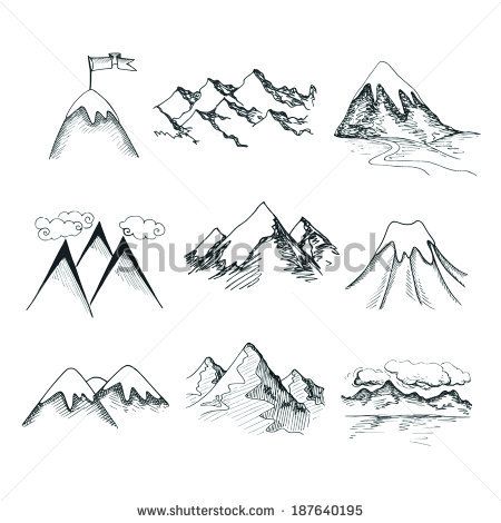 450x470 Hand Drawn Snow Ice Mountain Tops Decorative Icons Isolated Vector - Snow Drawing