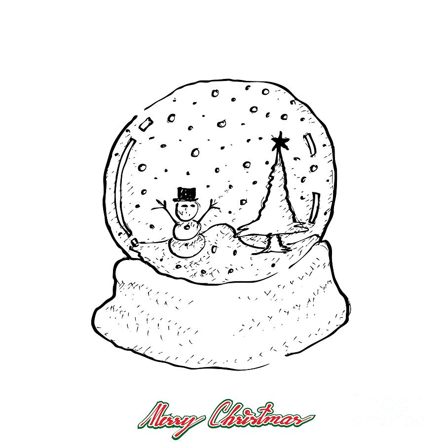 900x900 hand drawn of lovely christmas snow globe drawing - Snow Globe Drawing