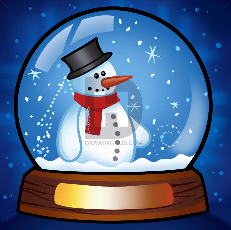 908x906 how to draw a snow globe, step - Snow Globe Drawing