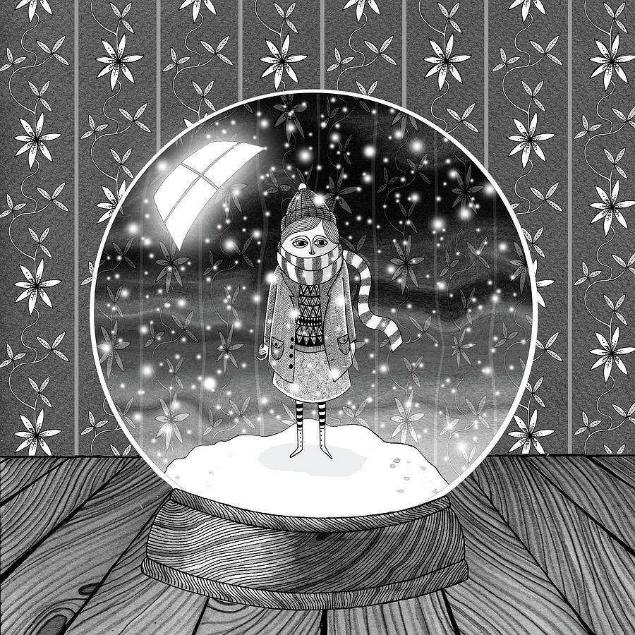 900x900 the girl in the snow globe drawing - Snow Globe Drawing