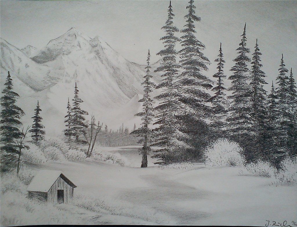 1024x784 Landscape Drawings In Pencil Snow Landscape - Snow Landscape Drawing
