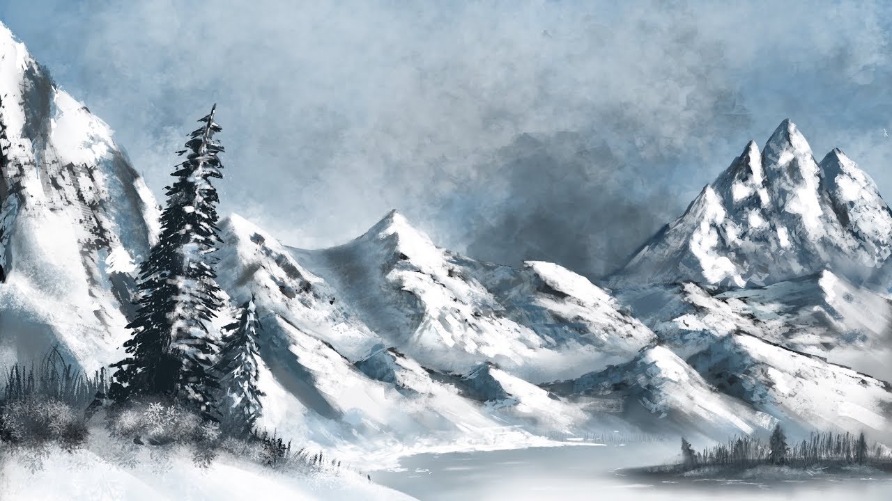 1280x720 Procreate Ipad Pro Landscape Drawing - Snow Landscape Drawing