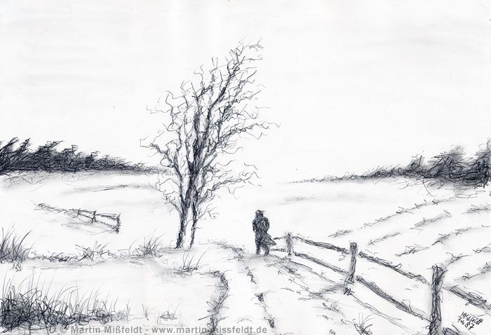 700x478 Pencil Drawings Winter Landscape - Snow Landscape Drawing