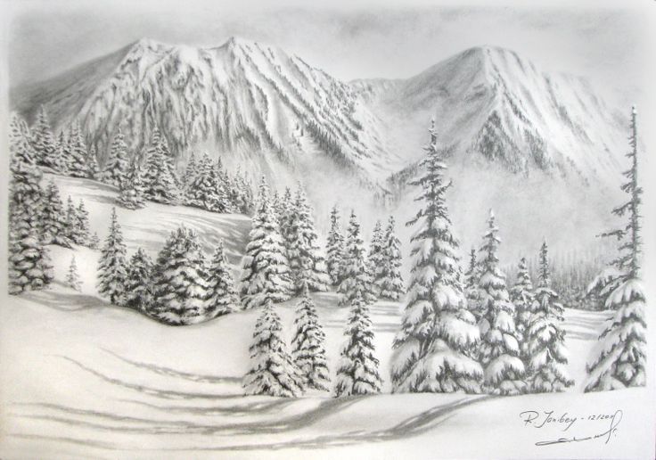 736x516 Snowy Mountain Drawings Pencil Drawings Mountain - Snow Landscape Drawing