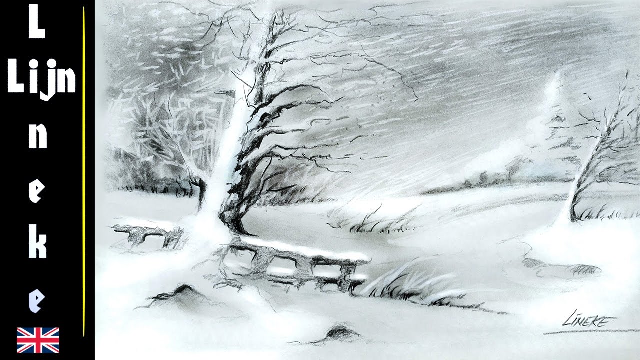 1280x720 Easy Snow For Beginners Charcoal Drawing - Snow Landscape Drawing