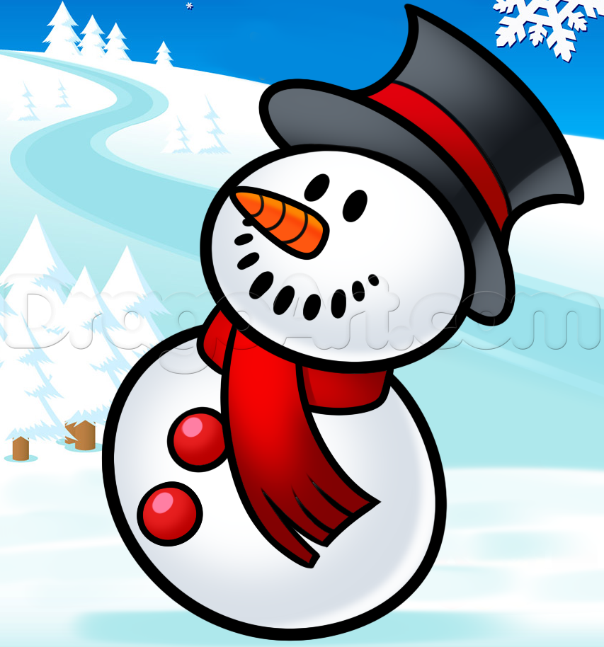 853x914 How To Draw A Christmas Snowman, Step - Snow Man Drawing