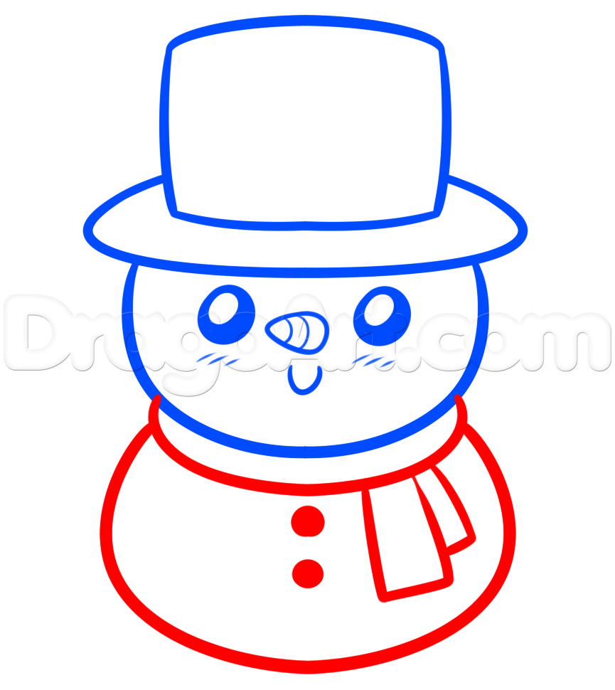 865x970 Drawing A Kawaii Frosty The Snowman, Step - Snow Man Drawing