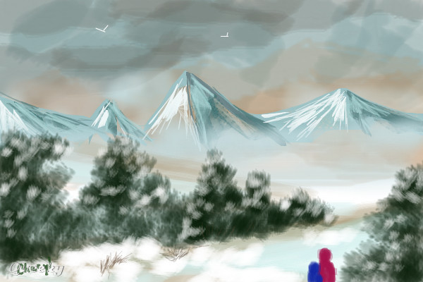 600x400 Snow Mountain A Landscape Speedpaint Drawing - Snow Mountain Drawing
