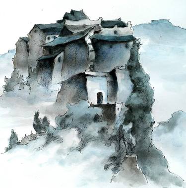 375x379 Snow Mountain Temple Drawing - Snow Mountain Drawing