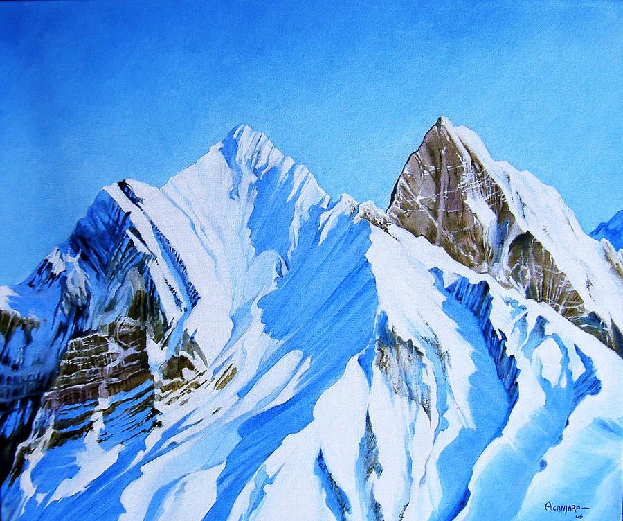 900x752 Snowy Mountain Painting - Snow Mountain Drawing