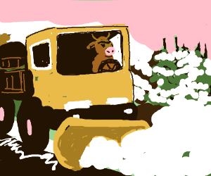 300x250 Unibrow Cow Driving Snow Plow Drawing - Snow Plow Drawing