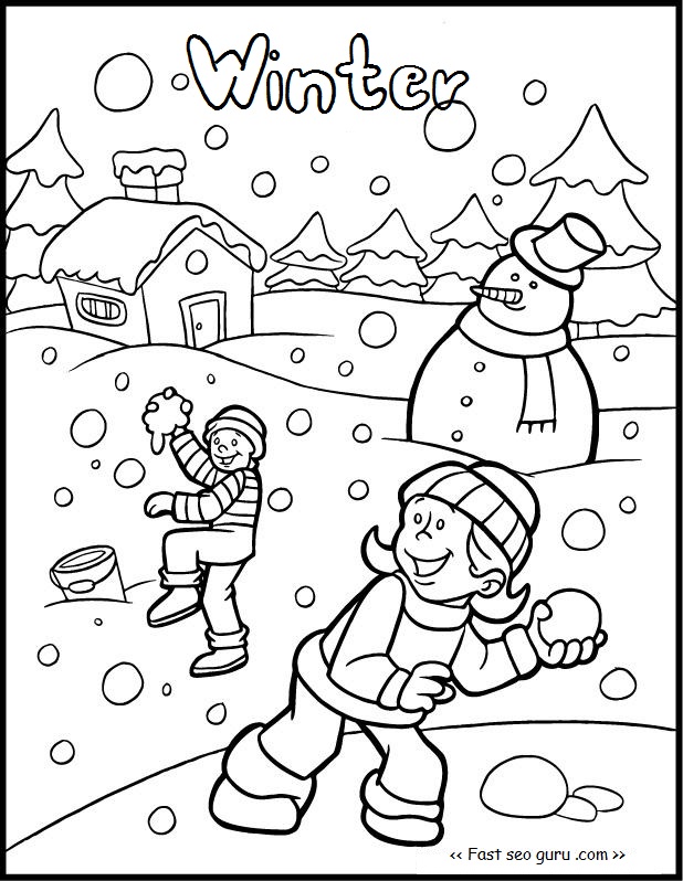 618x798 printable kid snowball fight game coloring pages - Snowball Fight Drawing
