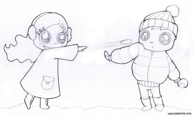 620x373 snowball fight coloring pages - Snowball Fight Drawing