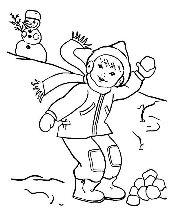 600x738 throwing snowball on snowball fight during winter season coloring - Snowball Fight Drawing